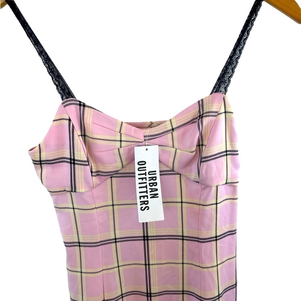 Urban Outfitters Cher Pink Plaid Satin Midi Dress - Picture 7 of 16